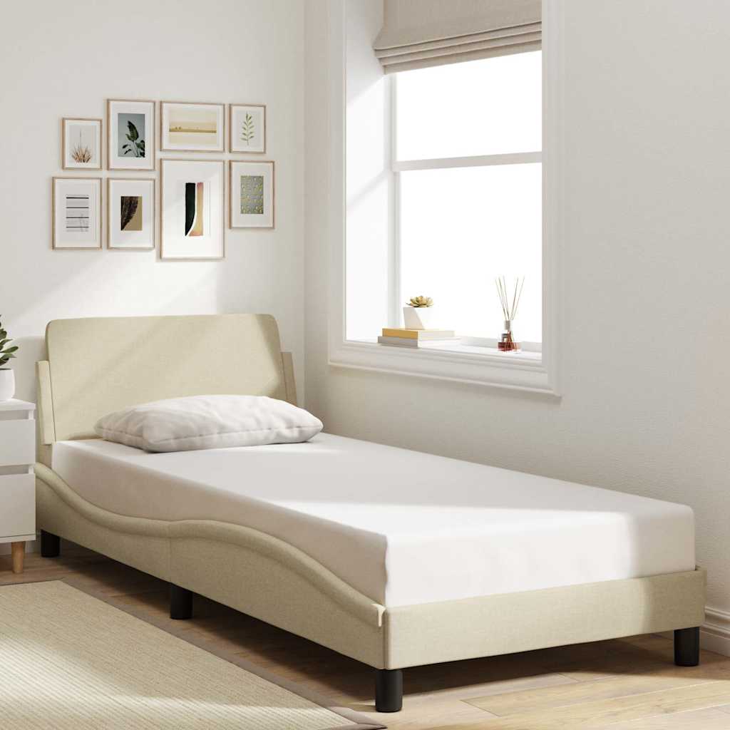 Estrutura de cama com cabeceira dover tecido 90x200 cm creme