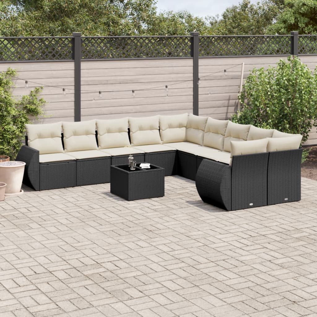 11 Pcs conjunto sofás de jardim c/ almofadões vime PE preto
