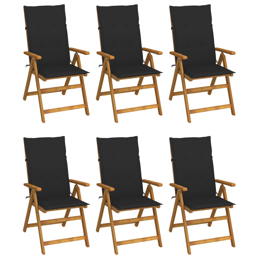Cadeiras de jardim dobráveis c/ almofadões 6 pcs acácia maciça
