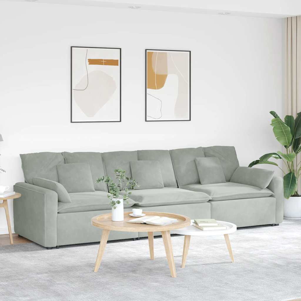 Sofá modular com almofadas cinzento-claro