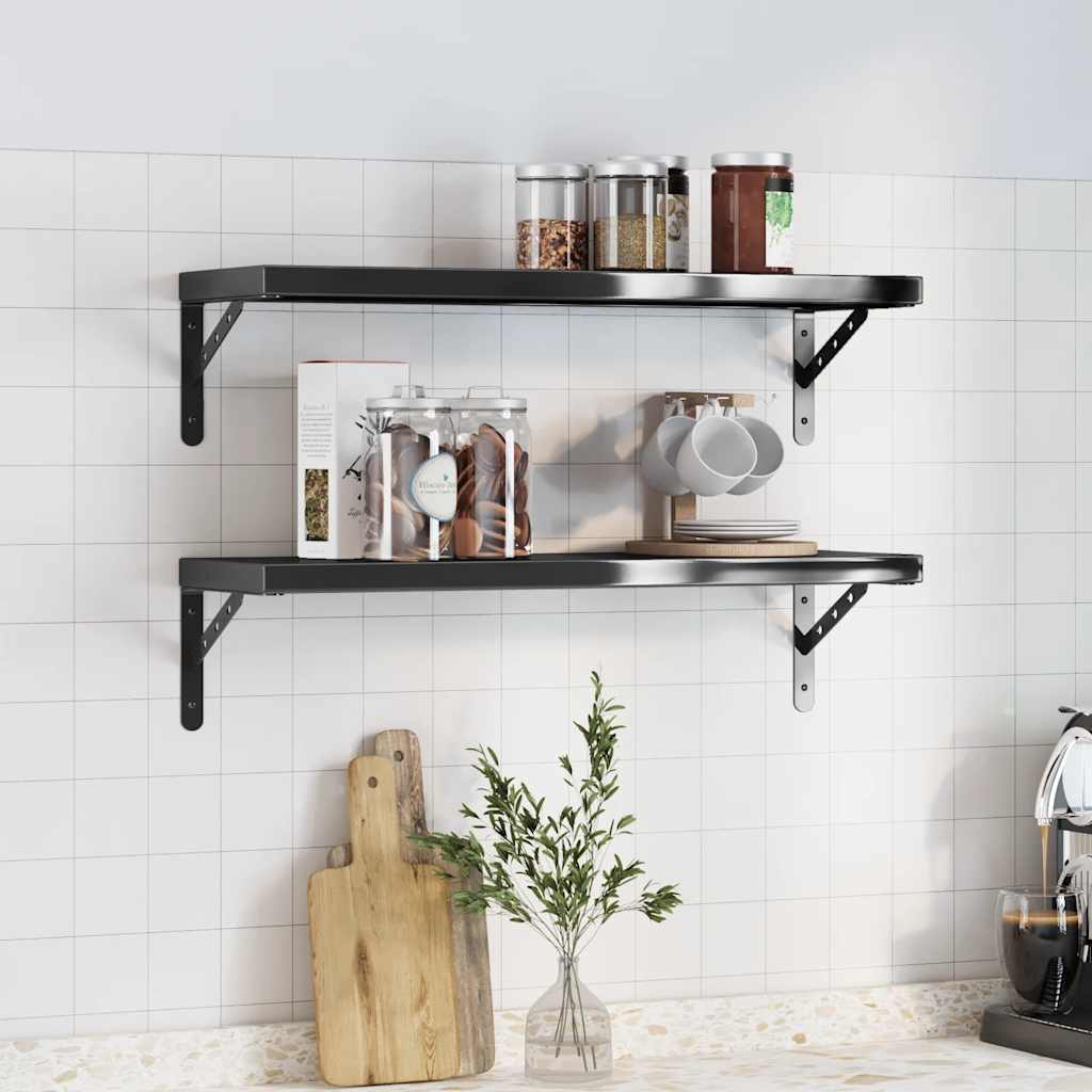 Prateleiras de parede 2 pcs 75x23,5cm aço inoxidável prateado