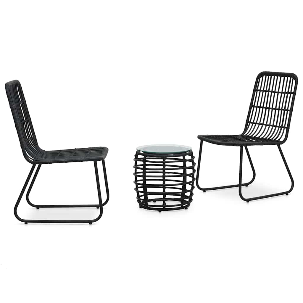 3 Pcs conjunto bistrô vime PE preto