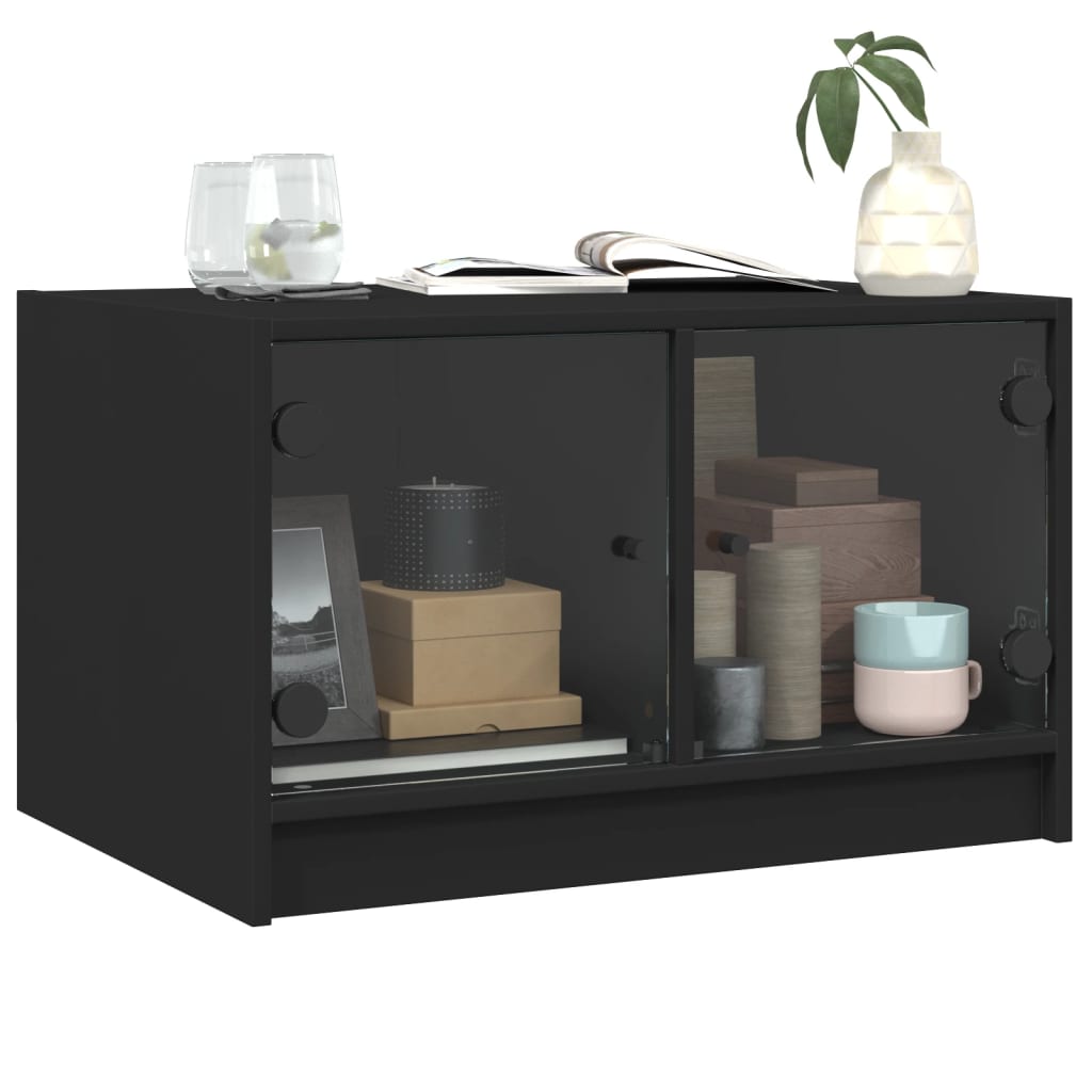 Mesa de centro c/ portas de vidro 68x50x42 cm preto