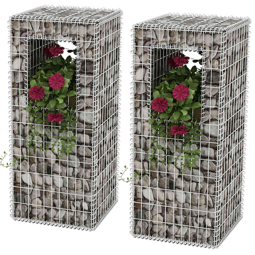Postes/floreiras gabião 2 pcs aço 50x50x120 cm