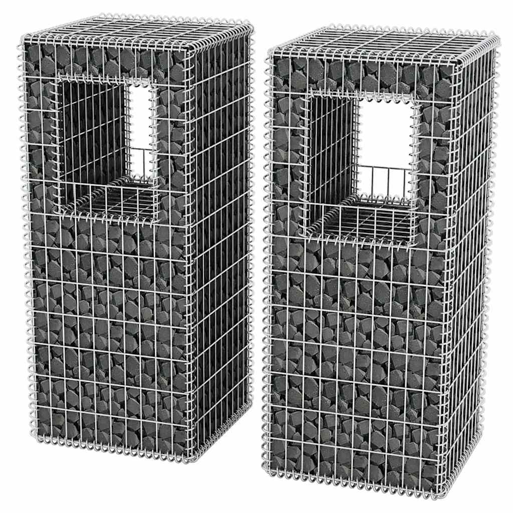 Postes/floreiras gabião 2 pcs aço 50x50x120 cm