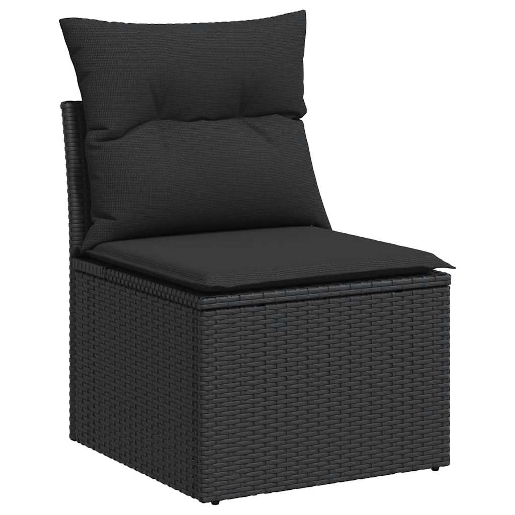 8 Pcs conjunto sofás de jardim com almofadões vime PE preto