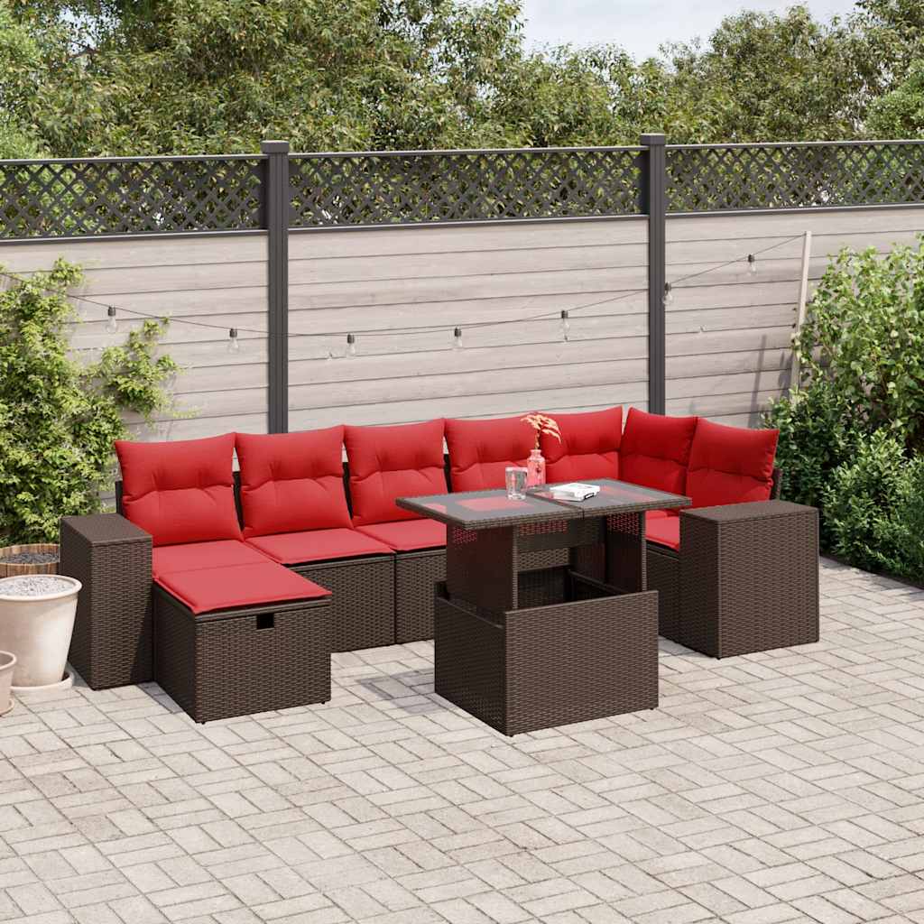 Conjunto de sofá de jardim com 8 peças e almofadas em rattan sintético marrom