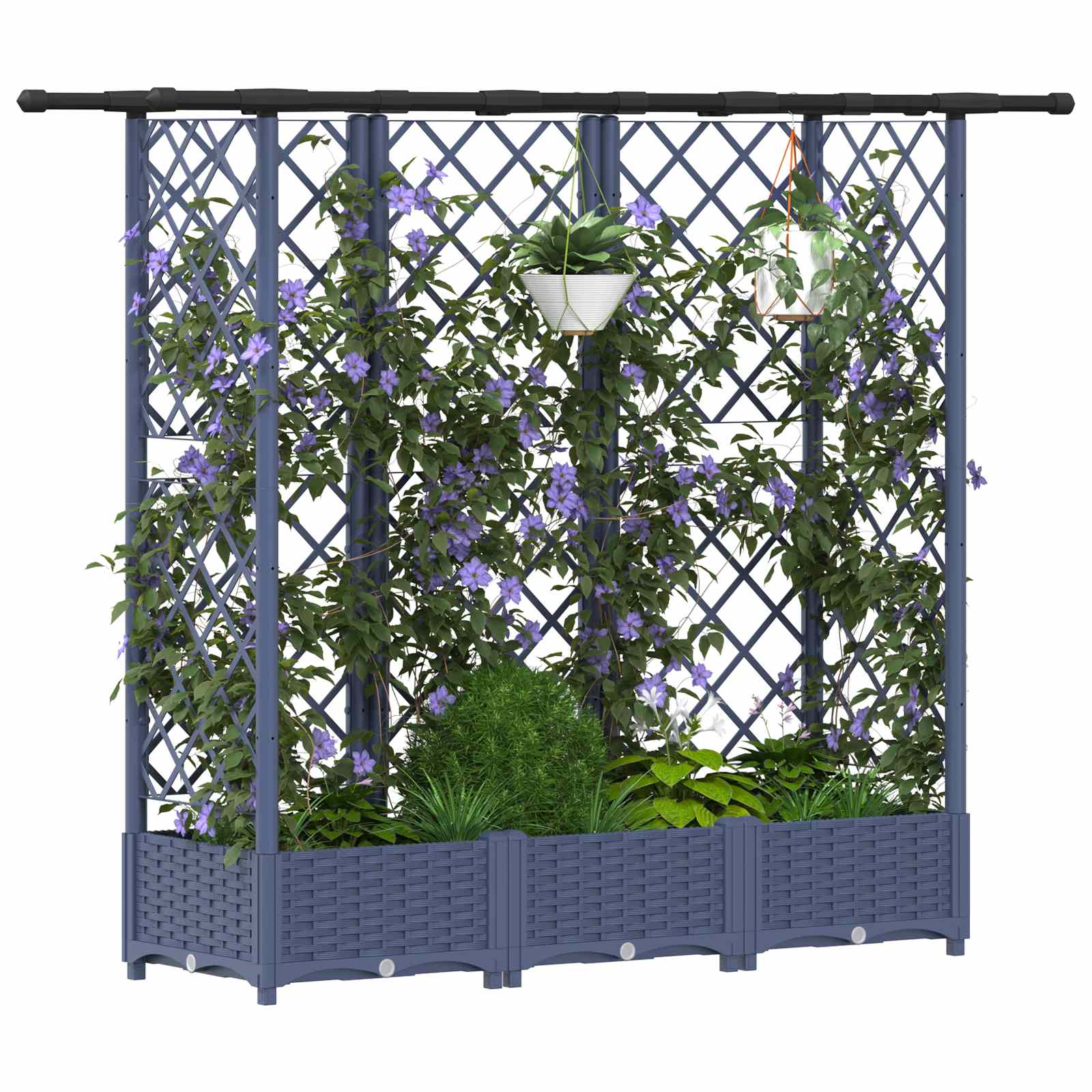 Cama elevada com treliça e telhado cinzento 164 x 40 x 121 cm