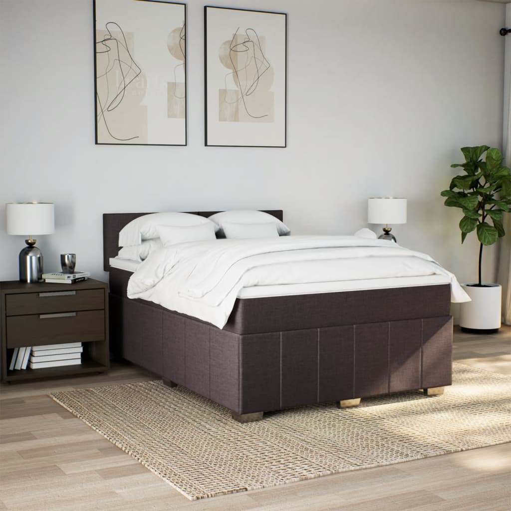Cama com molas/colchão 160x200 cm tecido castanho-escuro