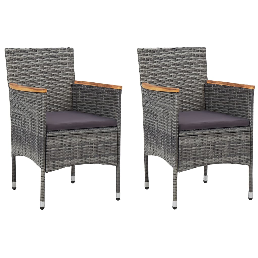 3 Pcs conjunto de bistrô vime PE e madeira de acácia cinzento