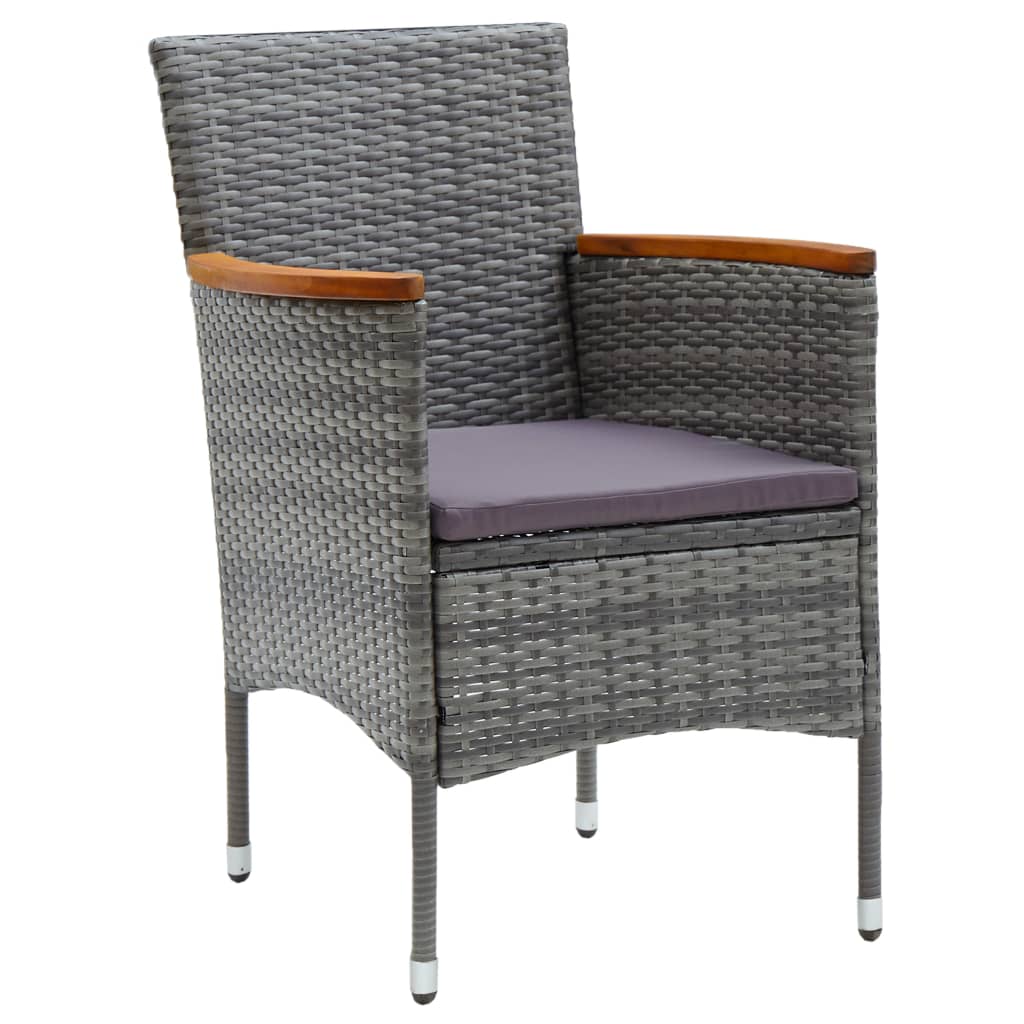 3 Pcs conjunto de bistrô vime PE e madeira de acácia cinzento
