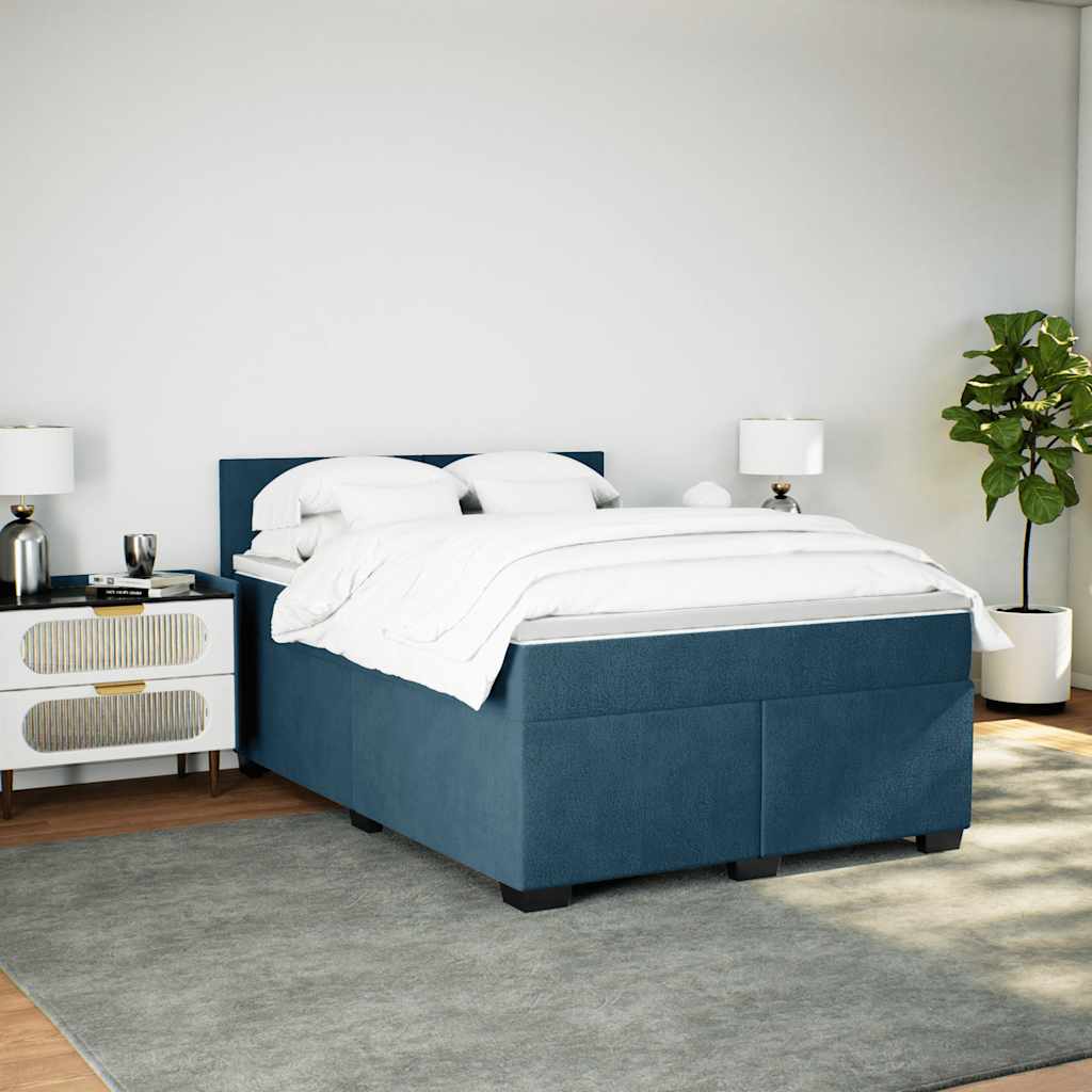 Cama com molas/colchão 140x200 cm veludo azul