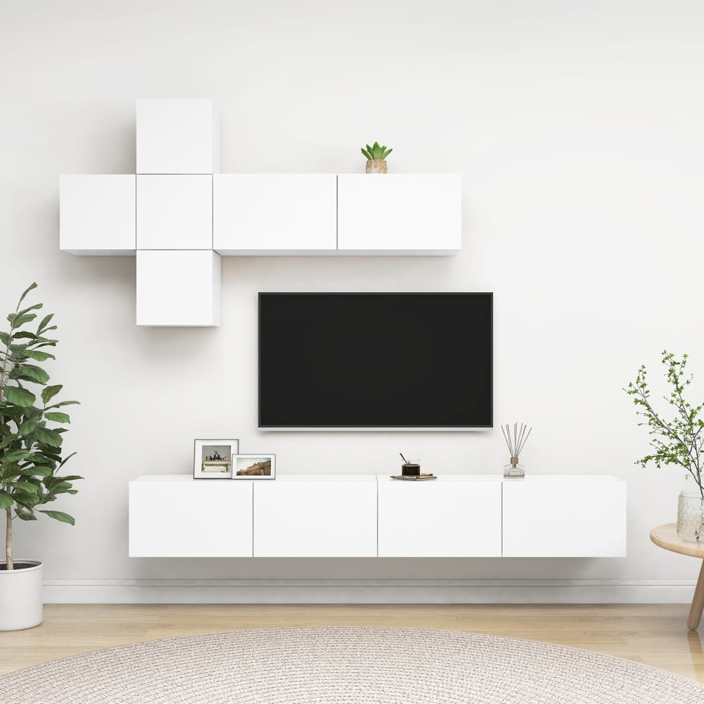 7 Pcs conjunto de móveis de TV contraplacado branco