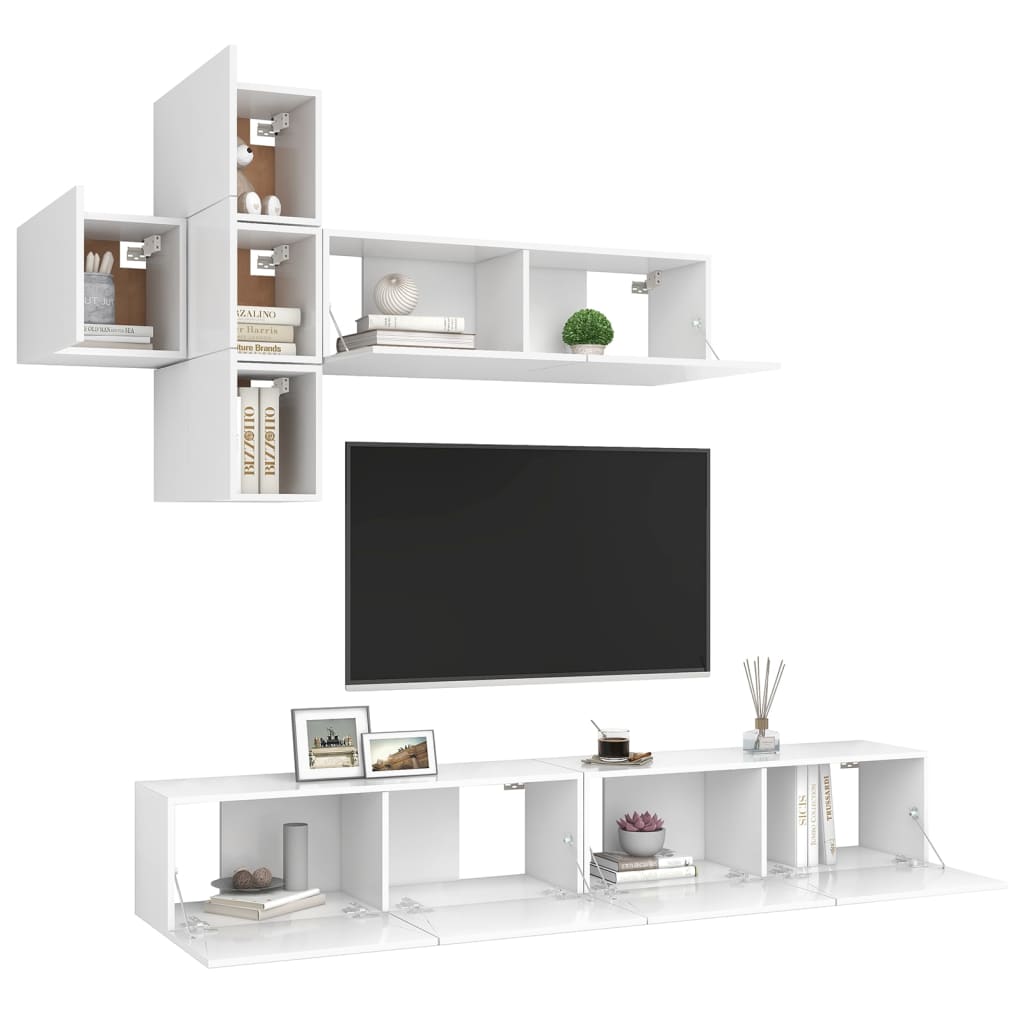 7 Pcs conjunto de móveis de TV contraplacado branco