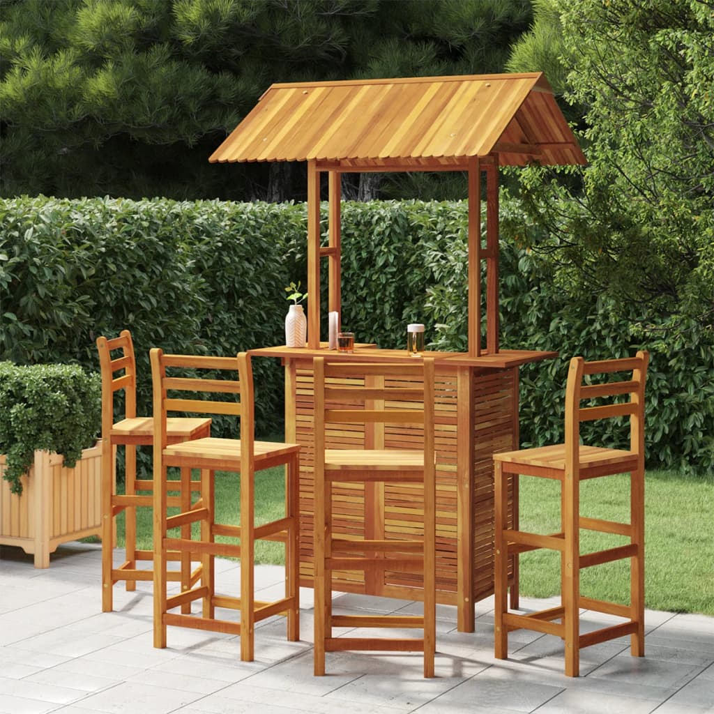 5 Pcs conjunto de bar para jardim madeira de acácia maciça