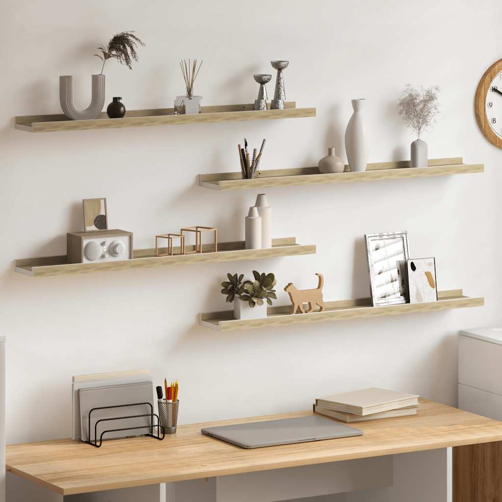 Prateleiras de parede 4 pcs 80x9x3 cm branco e carvalho sonoma