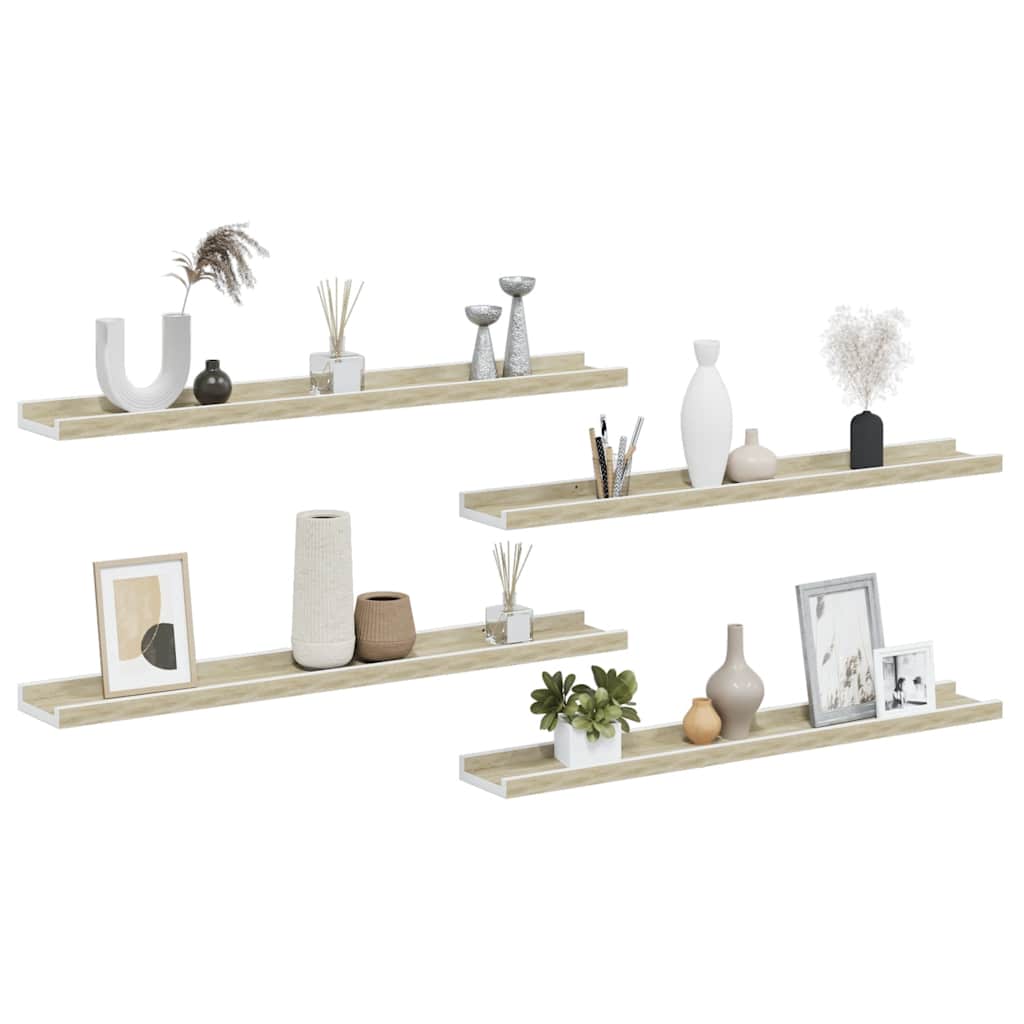 Prateleiras de parede 4 pcs 80x9x3 cm branco e carvalho sonoma