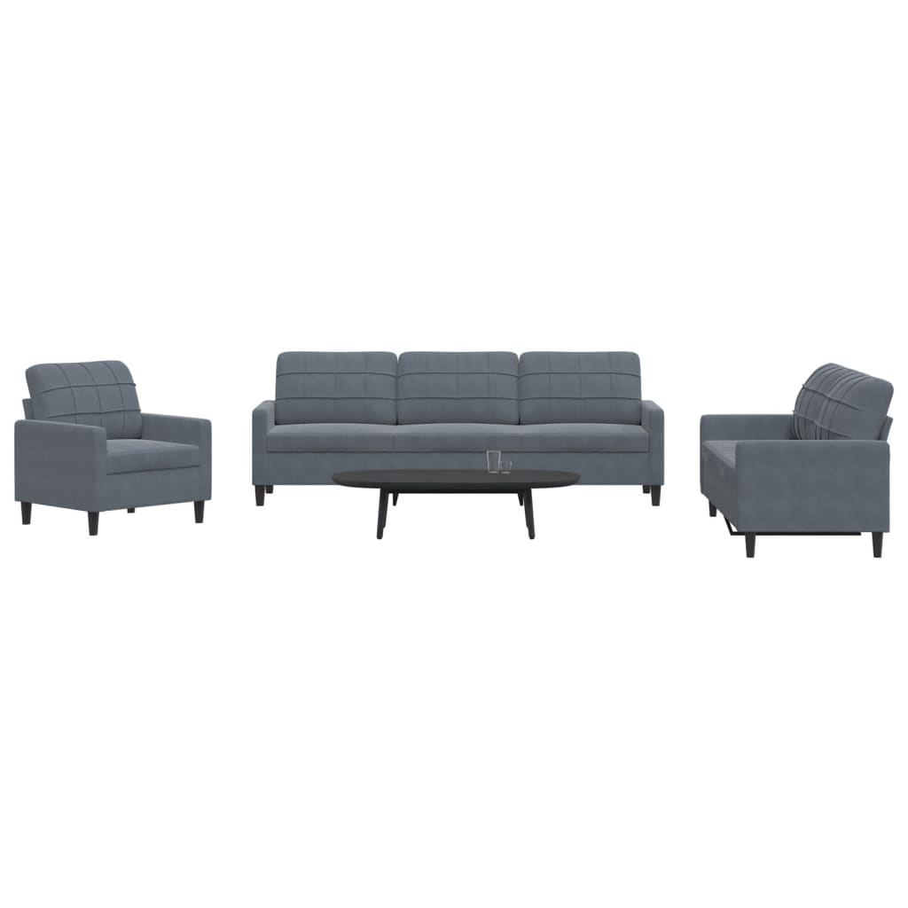 4 Pcs conjunto de sofás com almofadões veludo cinzento-escuro