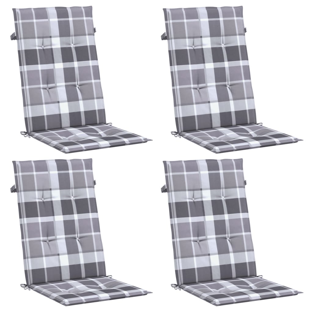 Almofadões cadeiras altas de jardim 4pcs tecido xadrez cinza