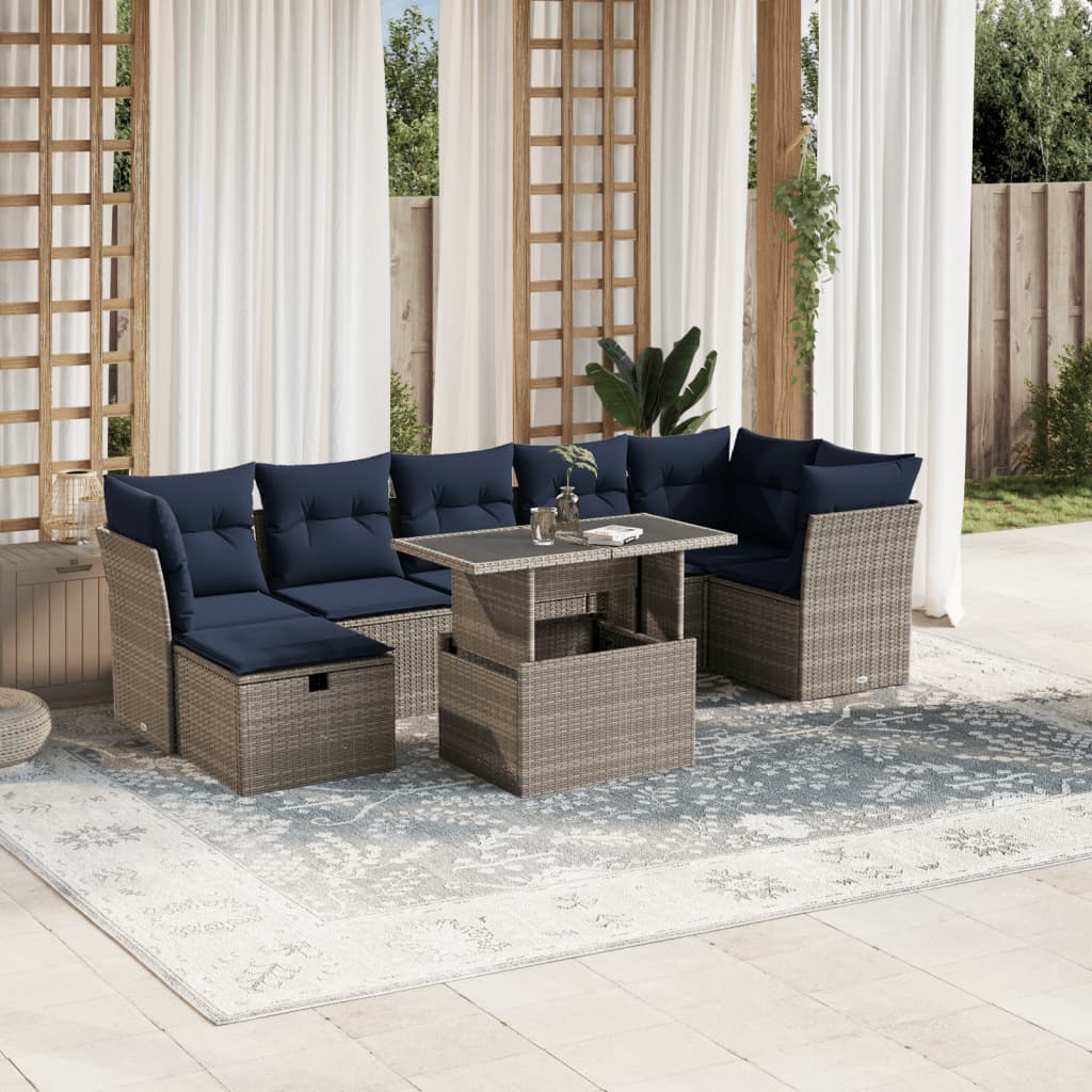 Conjunto de sofá de jardim com 8 peças e almofadas em rattan sintético cinza