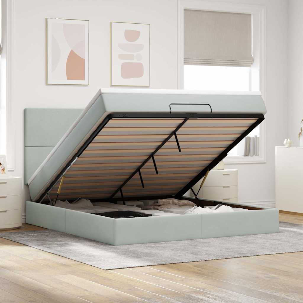 Estrutura cama otomana colchões 160x200cm veludo cinzento claro