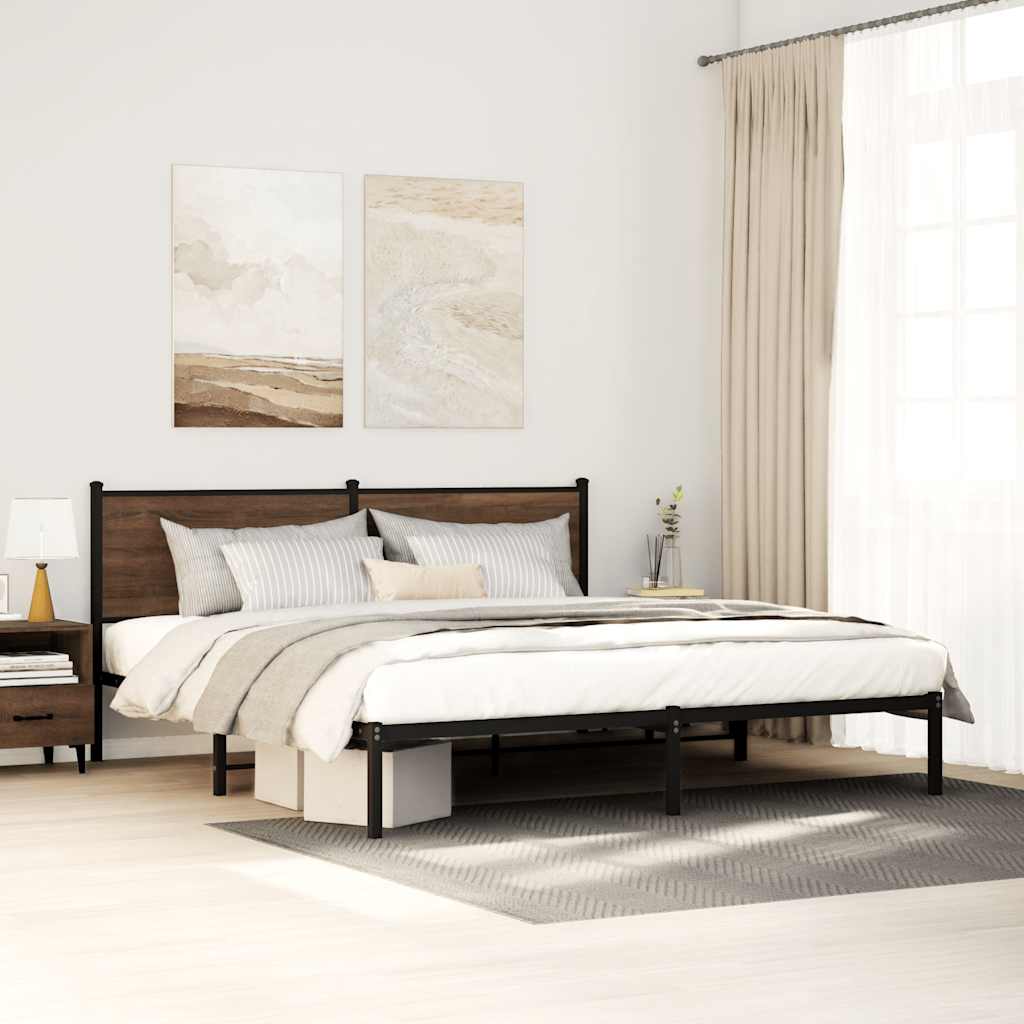 Estrutura cama sem colchão 193x203 cm metal carvalho castanho