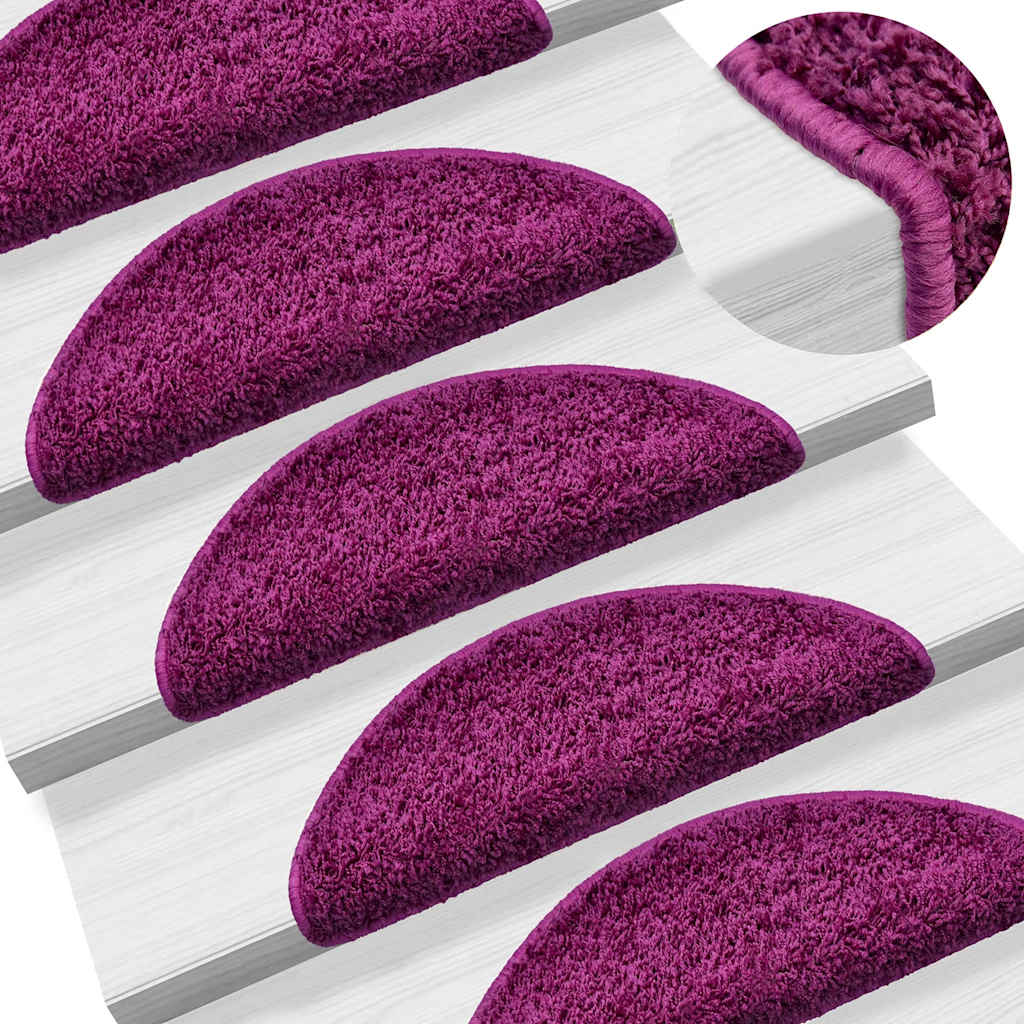 Tapetes de escada 10 peças 56x17x3 cm violeta semicircular