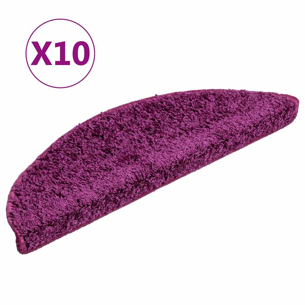 Tapetes de escada 10 peças 56x17x3 cm violeta semicircular