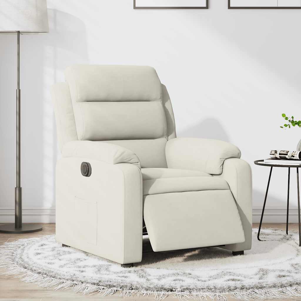 Poltrona de massagens reclinável veludo cor creme