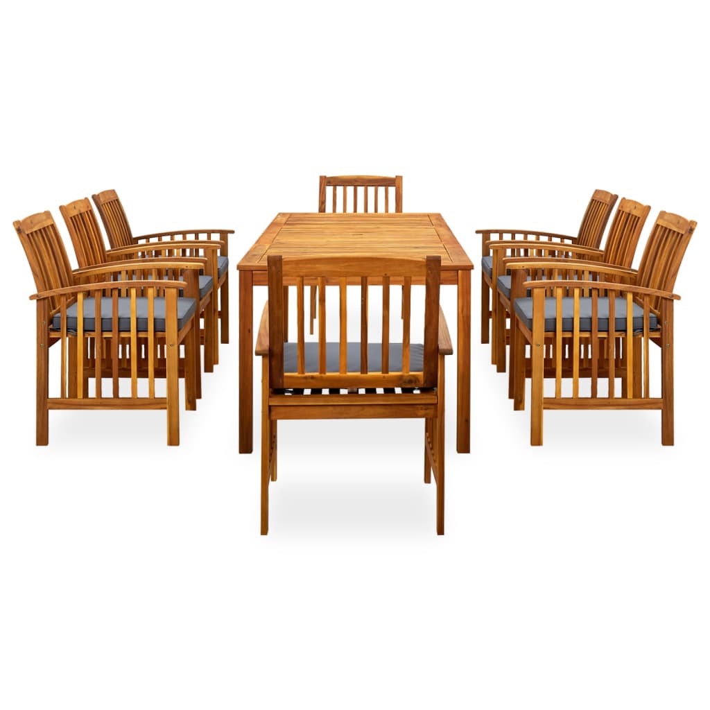 9 Pcs conjunto de jantar p/ jardim c/ almofadões acácia maciça