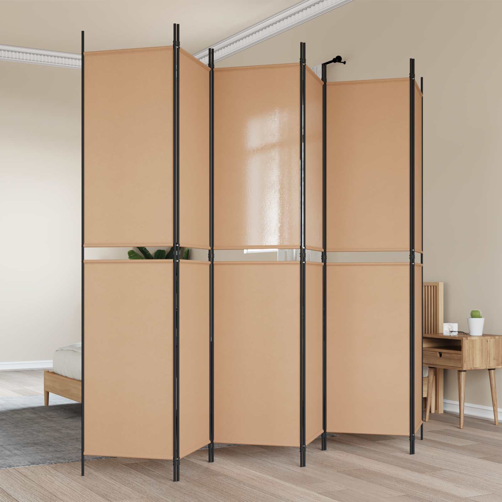 Divisória de quarto de 6 painéis bege 300 x 220 cm tecido