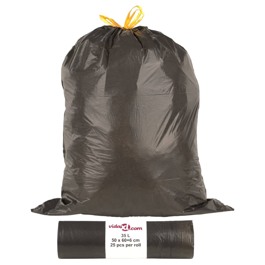 Sacos do lixo com atilhos 250 pcs 35 l preto
