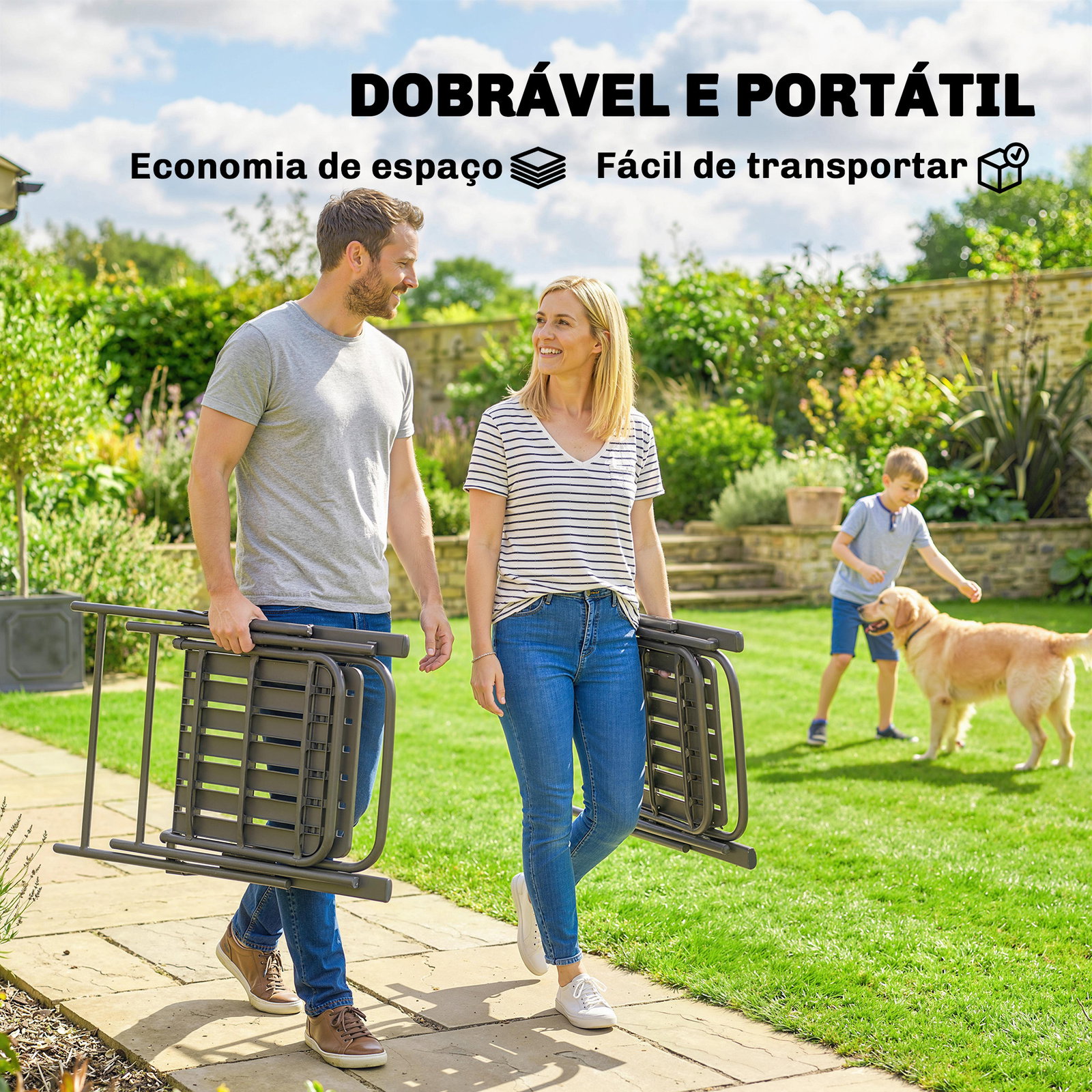 Conjunto de 4 cadeiras dobráveis para jardim com apoios de braços encosto e assento estrutura metálica 55x63x93 cm castanho