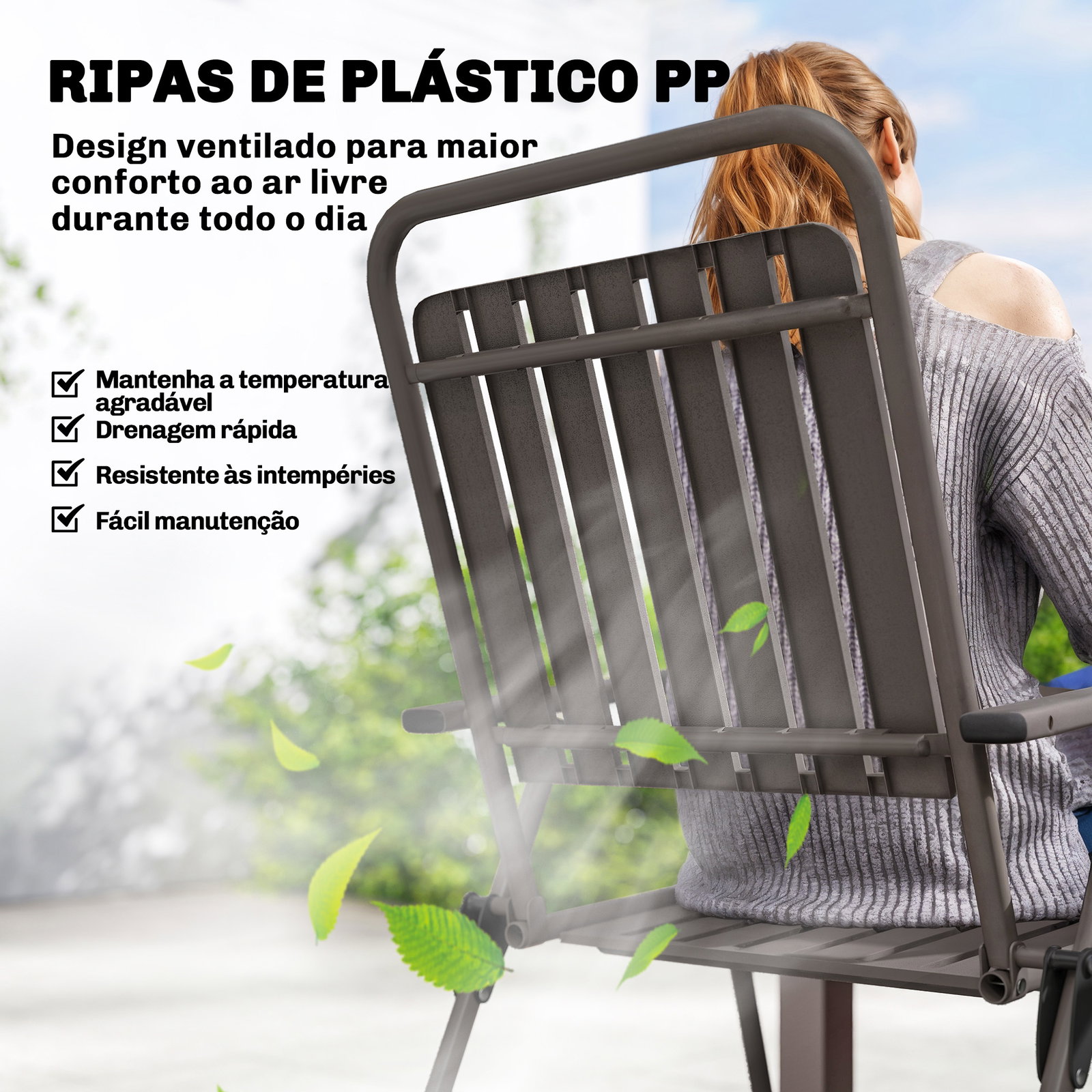 Conjunto de 4 cadeiras dobráveis para jardim com apoios de braços encosto e assento estrutura metálica 55x63x93 cm castanho