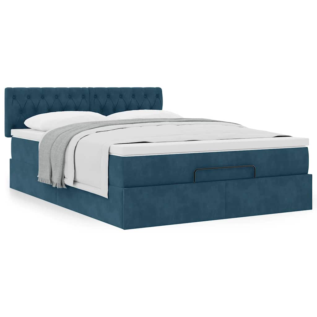 Estrutura de cama otomana com colchão 140x200 cm azul escuro