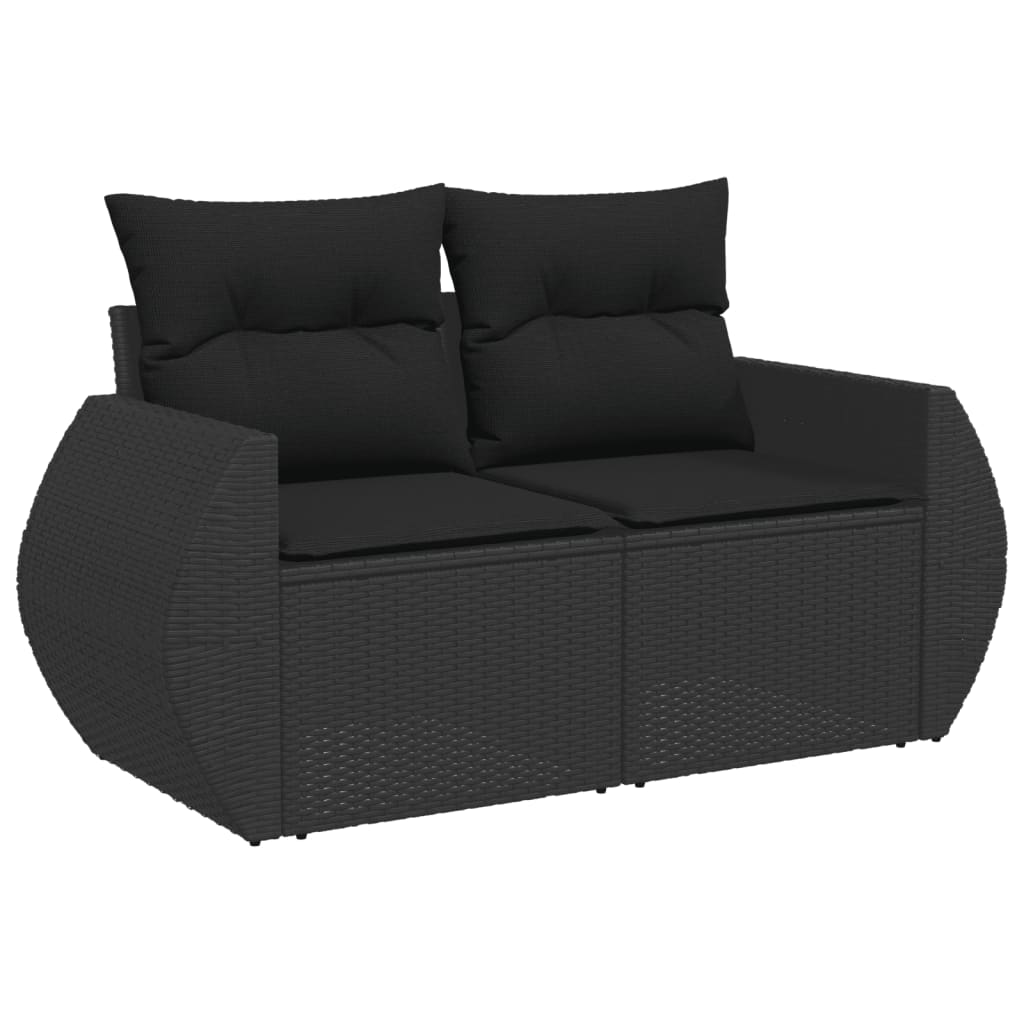 10 Pcs conjunto sofás de jardim c/ almofadões vime PE preto