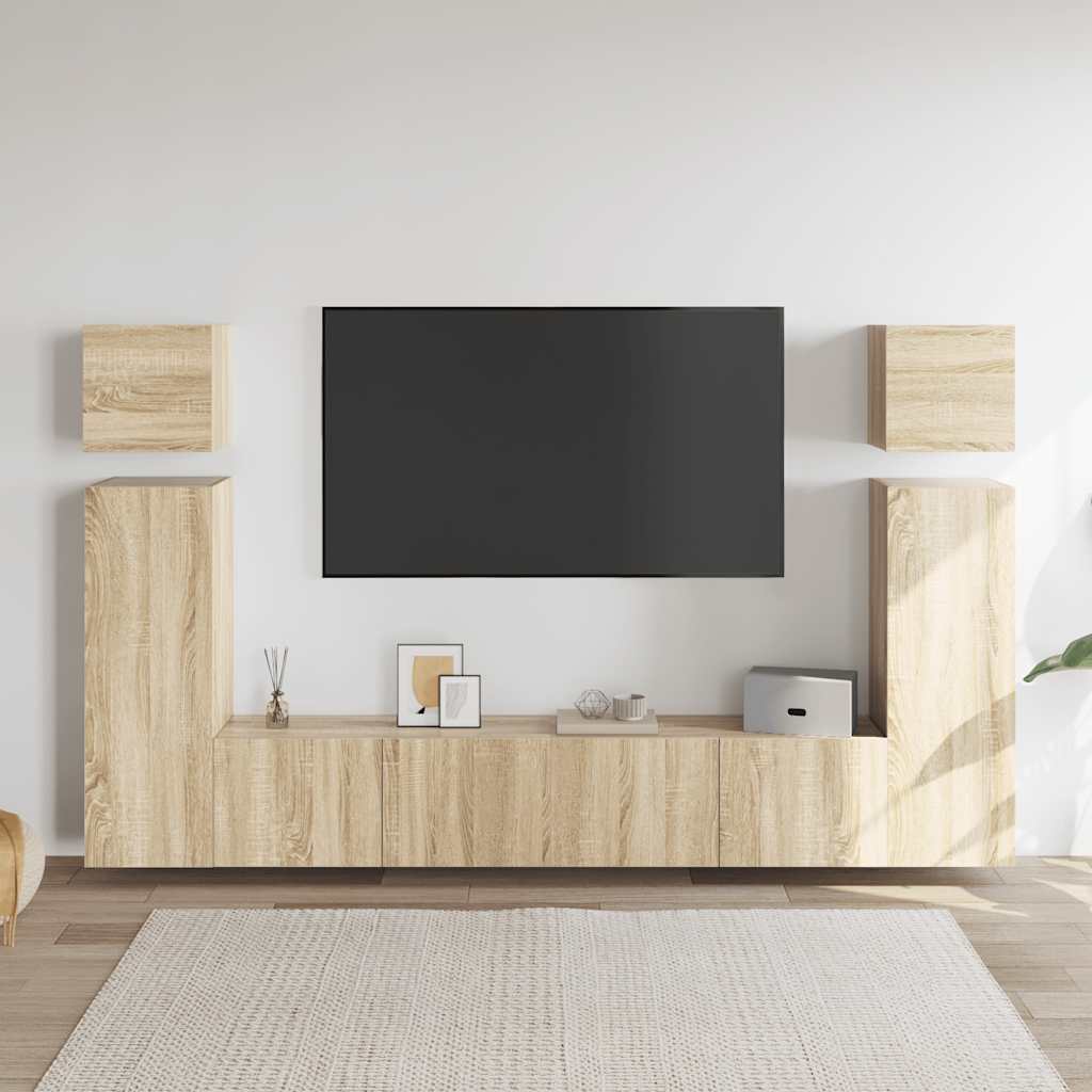 8Pcs conjunto de móveis de TV derivados madeira carvalho sonoma