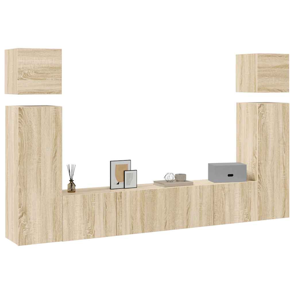 8Pcs conjunto de móveis de TV derivados madeira carvalho sonoma