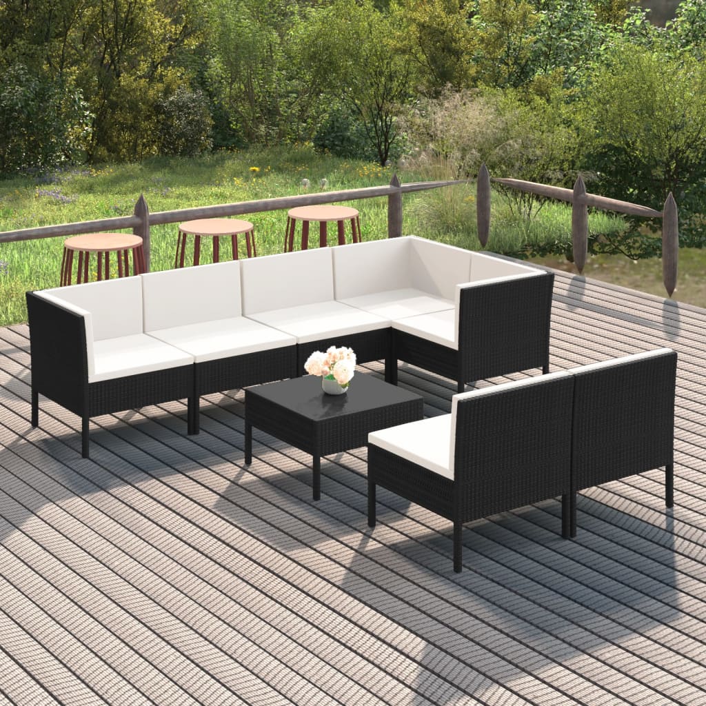 8 Pcs conjunto lounge de jardim c/ almofadões vime PE preto