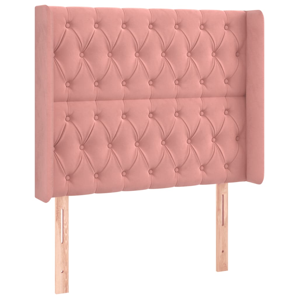 Cabeceira de cama c/ luzes LED veludo 93x16x118/128 cm rosa