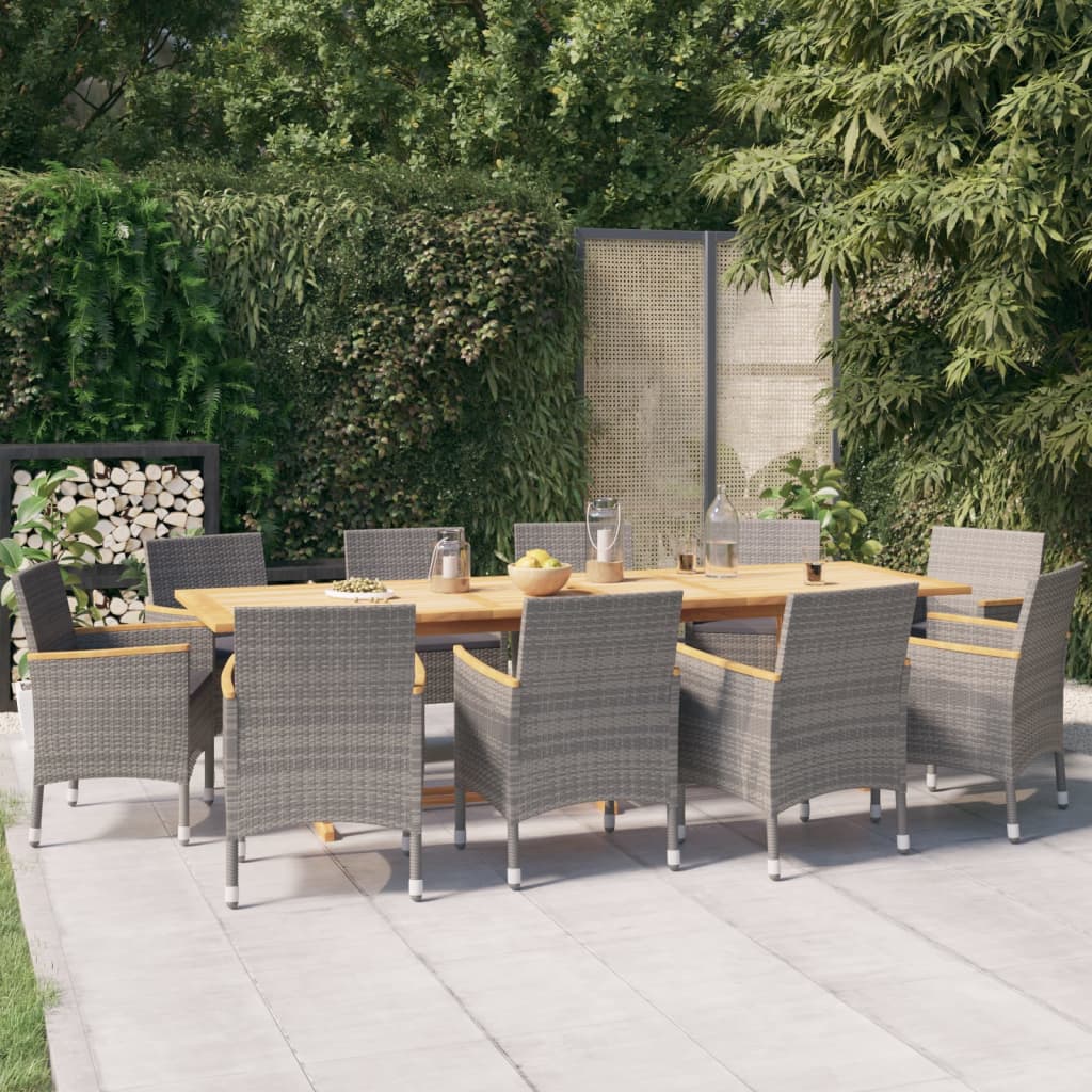 11 Pcs conjunto de jantar para jardim com almofadões cinzento
