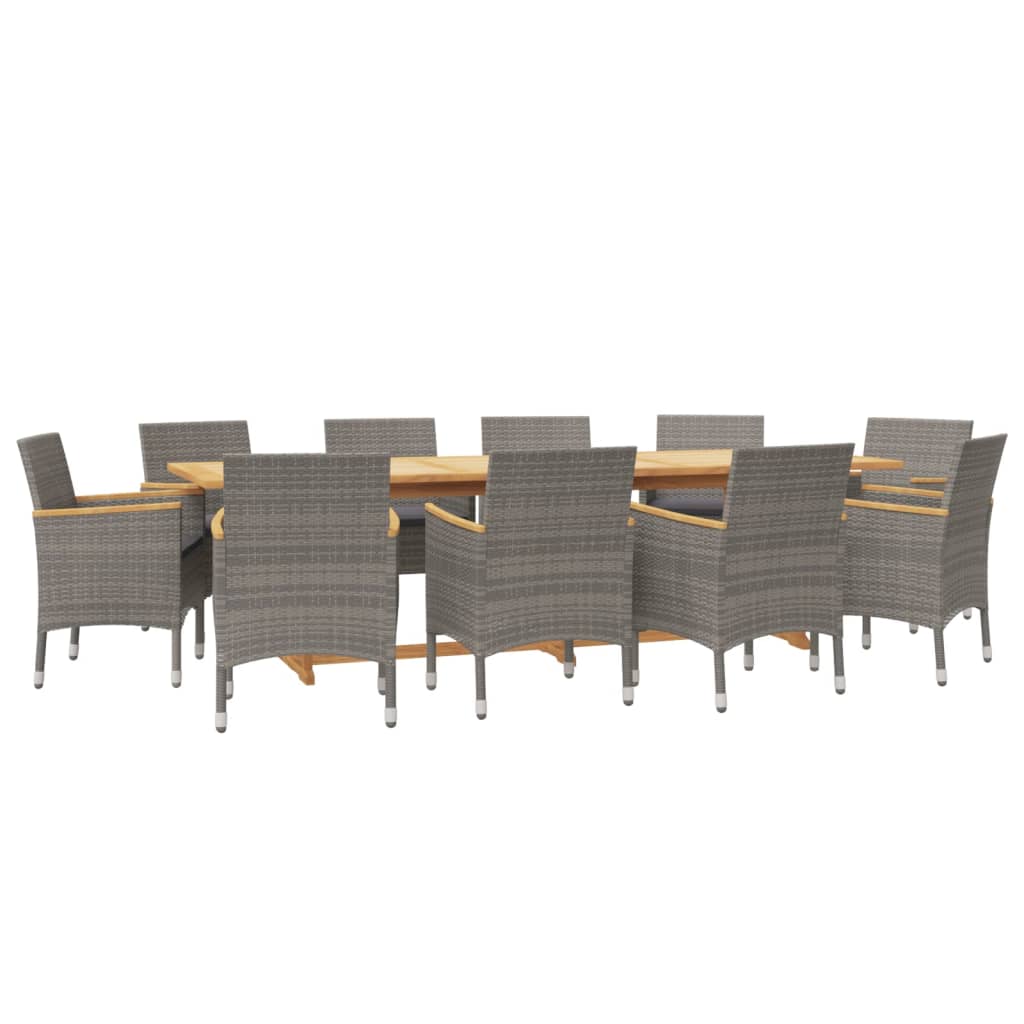 11 Pcs conjunto de jantar para jardim com almofadões cinzento