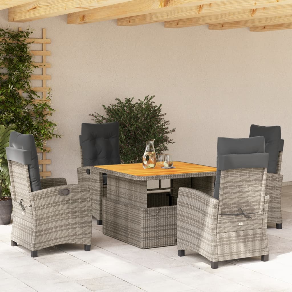 5 Pcs conjunto de jantar p/ jardim c/ almofadões vime PE cinza