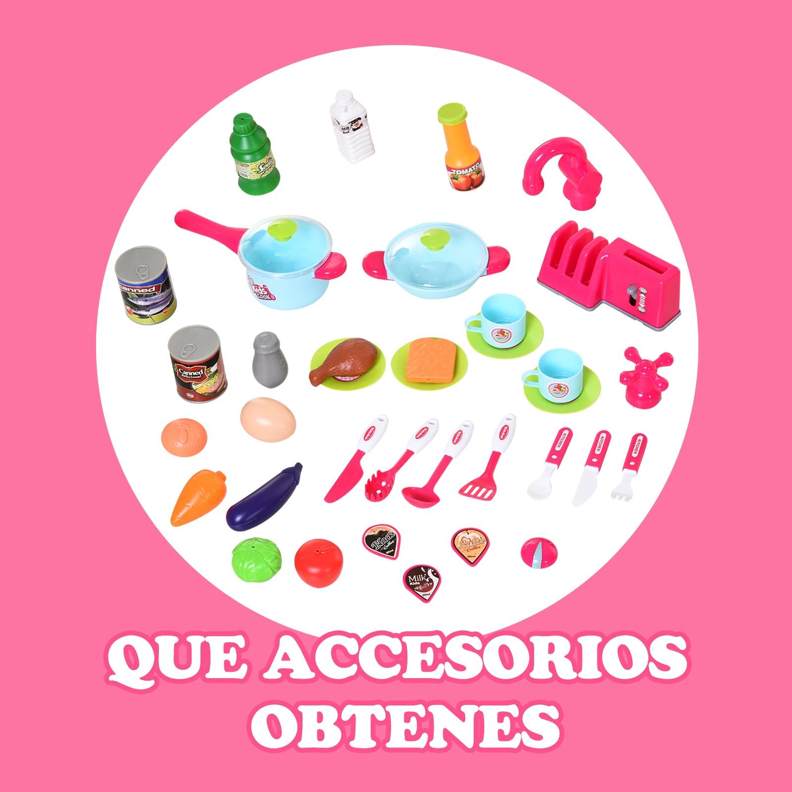 Cozinha para Crianças acima de 3 Anos Cozinha Infantil com 38 Acessórios Luz Som 78x29x87 cm Rosa