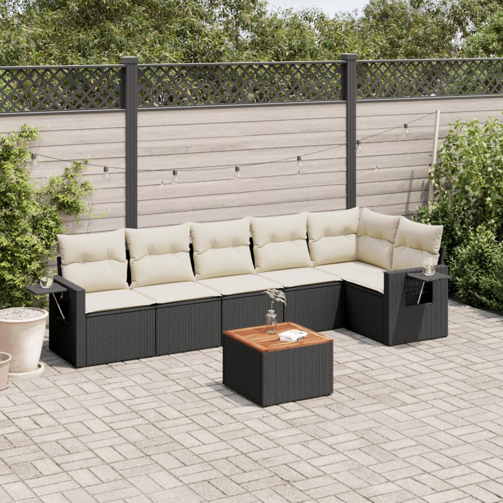 7 Pcs conjunto de sofás p/ jardim c/ almofadões vime PE preto