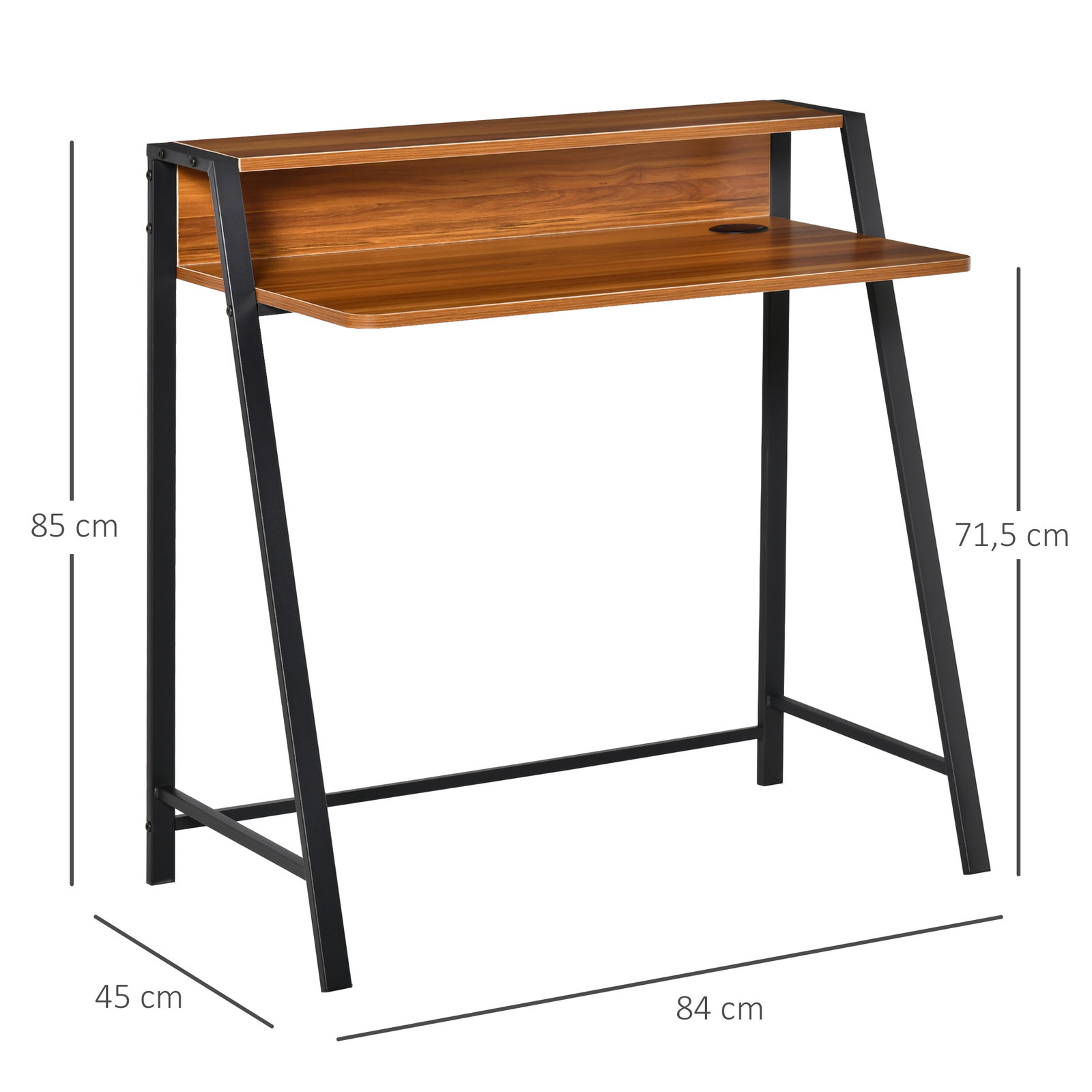 Secretária Mesa de Computador 84x45x85cm com Bancada de Madeira e Pés de Metal Estilo Moderno para Escritório Estúdio Dormitório