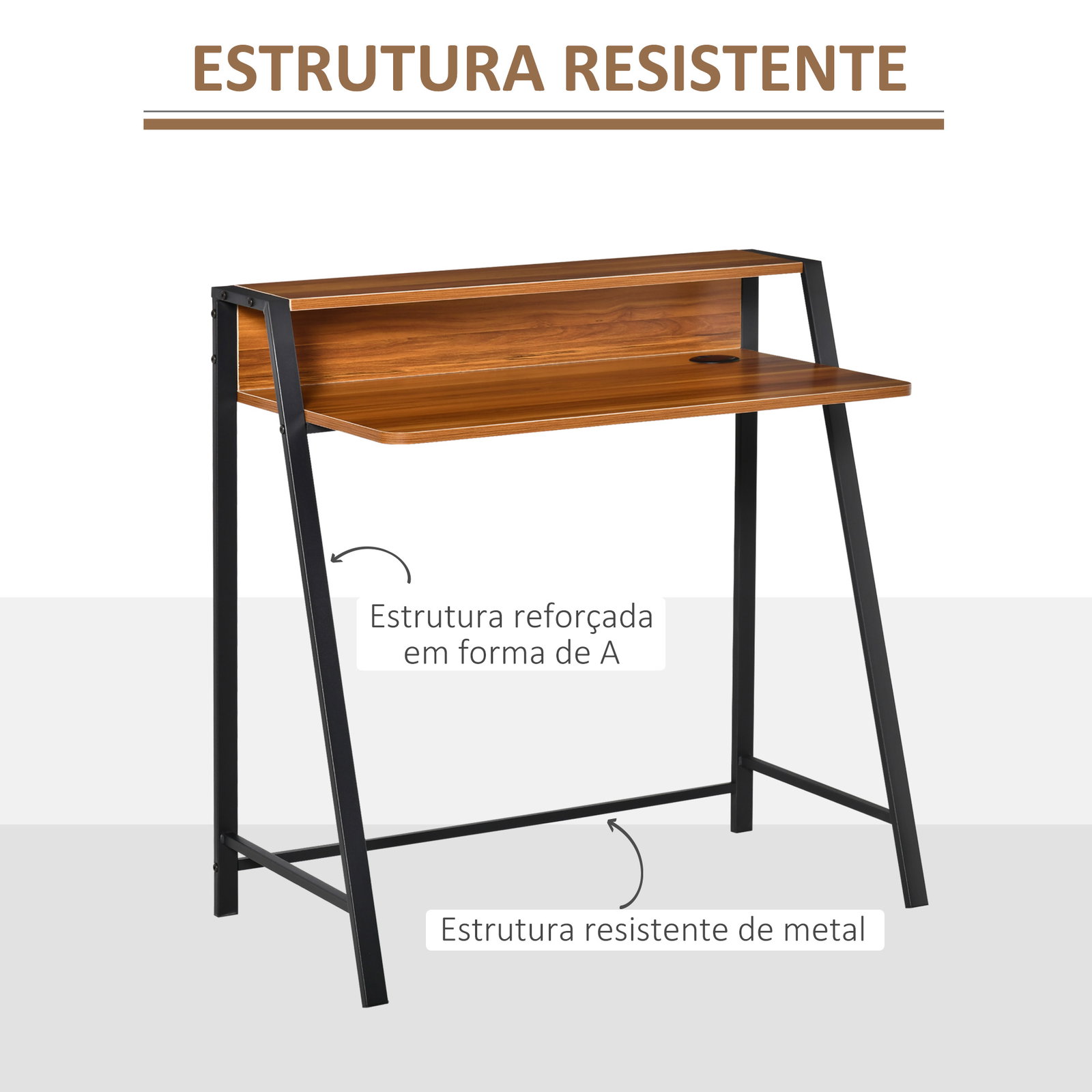 Secretária Mesa de Computador 84x45x85cm com Bancada de Madeira e Pés de Metal Estilo Moderno para Escritório Estúdio Dormitório