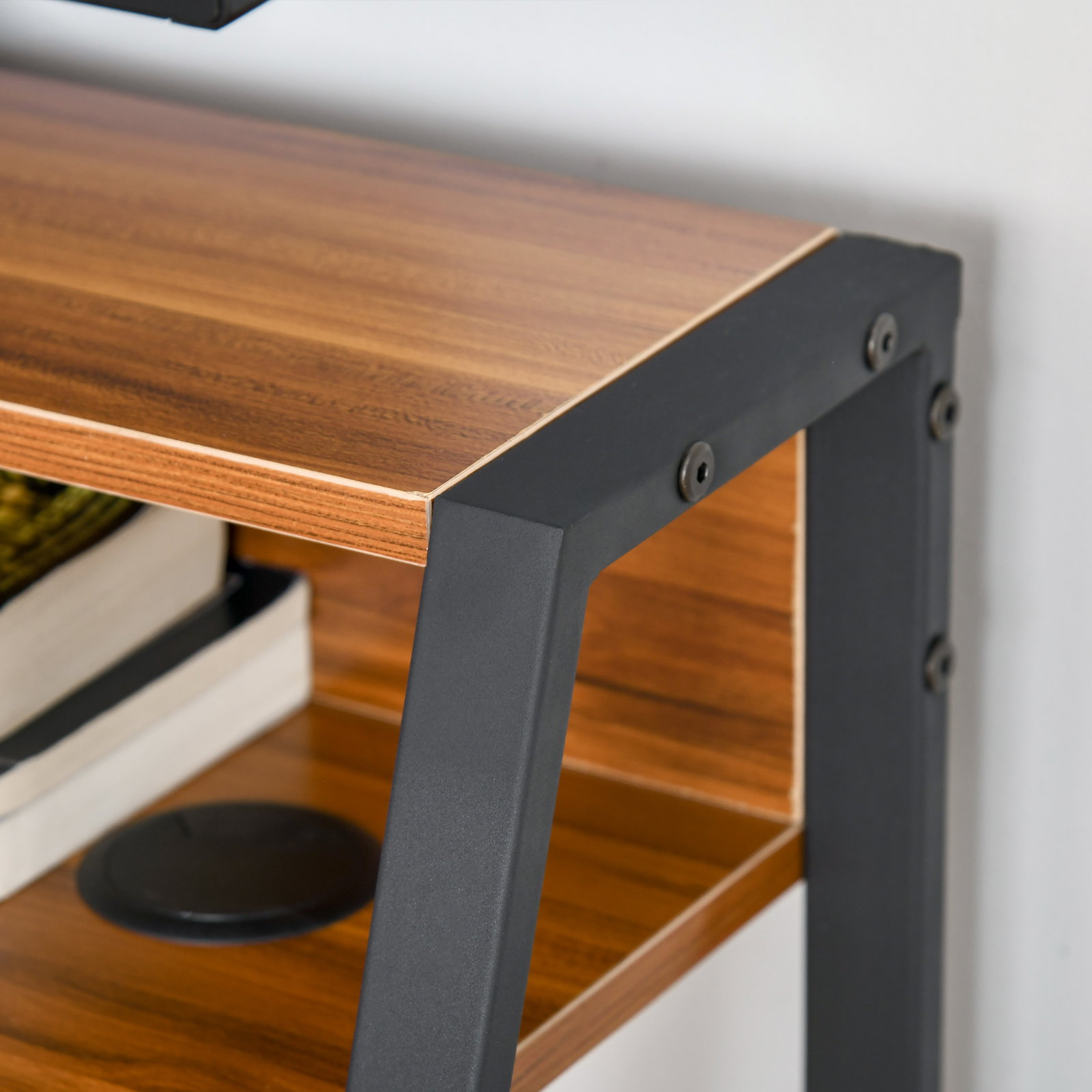 Secretária Mesa de Computador 84x45x85cm com Bancada de Madeira e Pés de Metal Estilo Moderno para Escritório Estúdio Dormitório