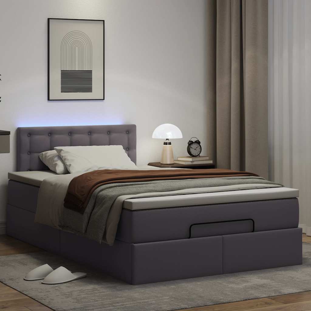 Cama otomana com colchões & leds 120x190 cm couro artificial