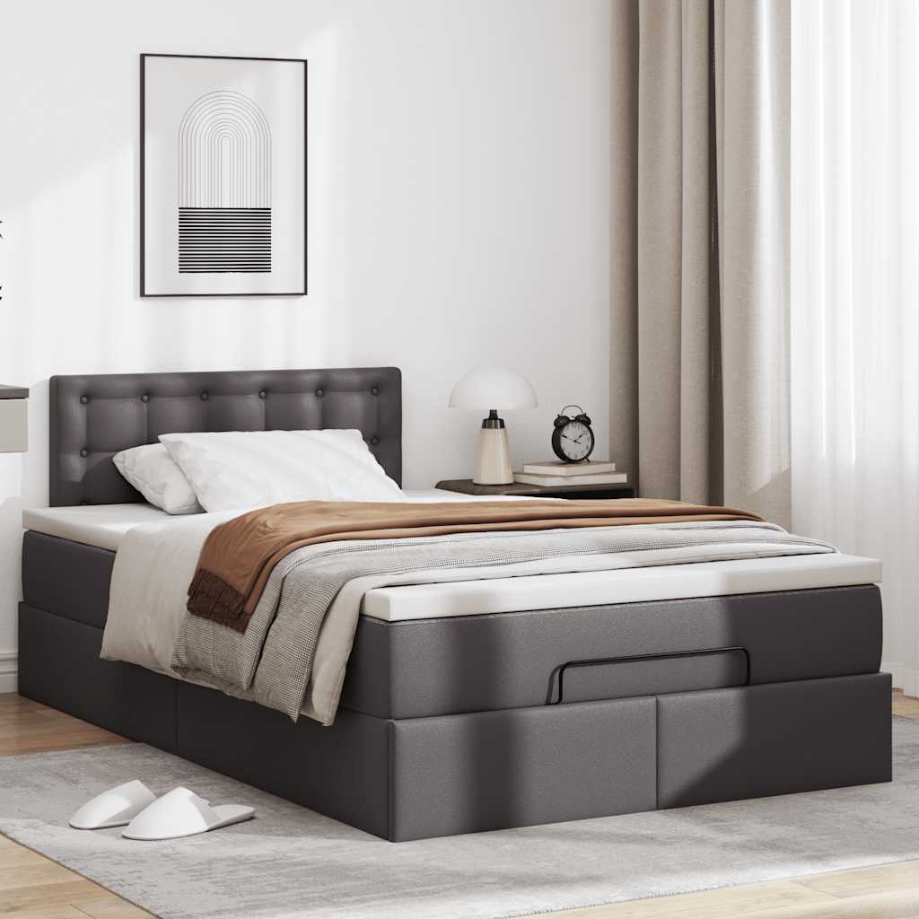 Cama otomana com colchões & leds 120x190 cm couro artificial